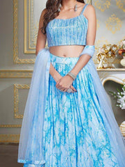 Awesome Sky-Blue Sequins Georgette Festival Wear Lehenga Choli