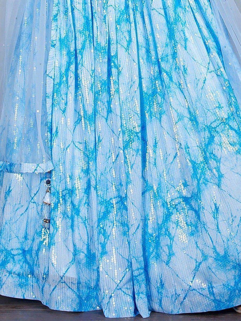 Awesome Sky-Blue Sequins Georgette Festival Wear Lehenga Choli
