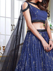 Memorable Navy-Blue Sequins Georgette Party Wear Lehenga Choli