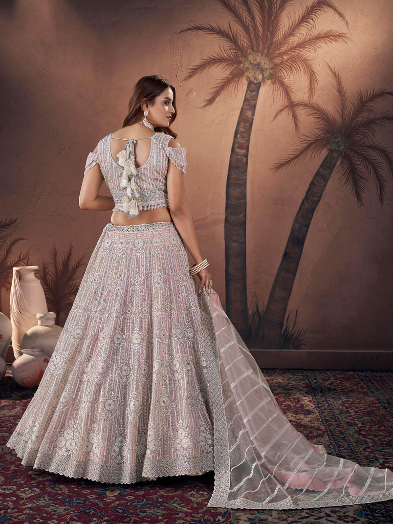 Magnificent Baby Pink Zarkan Work Net Bridesmaid Lehenga Choli