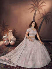 Magnificent Baby Pink Zarkan Work Net Bridesmaid Lehenga Choli