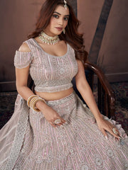 Magnificent Baby Pink Zarkan Work Net Bridesmaid Lehenga Choli