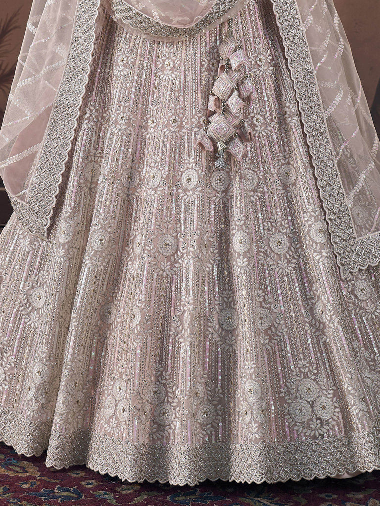 Magnificent Baby Pink Zarkan Work Net Bridesmaid Lehenga Choli