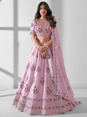Attractive Baby Pink Embroidered Organza Function Wear Lehenga Choli