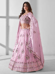 Attractive Baby Pink Embroidered Organza Function Wear Lehenga Choli