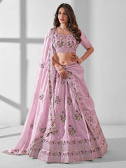 Attractive Baby Pink Embroidered Organza Function Wear Lehenga Choli