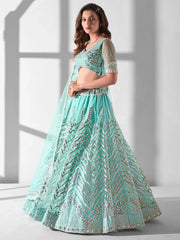 Lovely Sky-Blue Sequins Net Brideasmaid Lehenga Choli With Dupatta