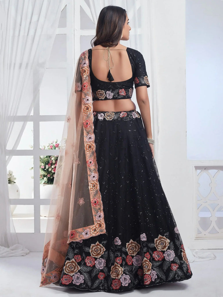 Stunning Black Sequins Net Reception Wear Lehenga Choli With Dupatta