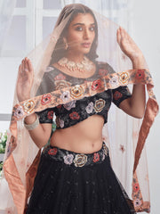 Stunning Black Sequins Net Reception Wear Lehenga Choli With Dupatta