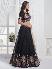 Stunning Black Sequins Net Reception Wear Lehenga Choli With Dupatta