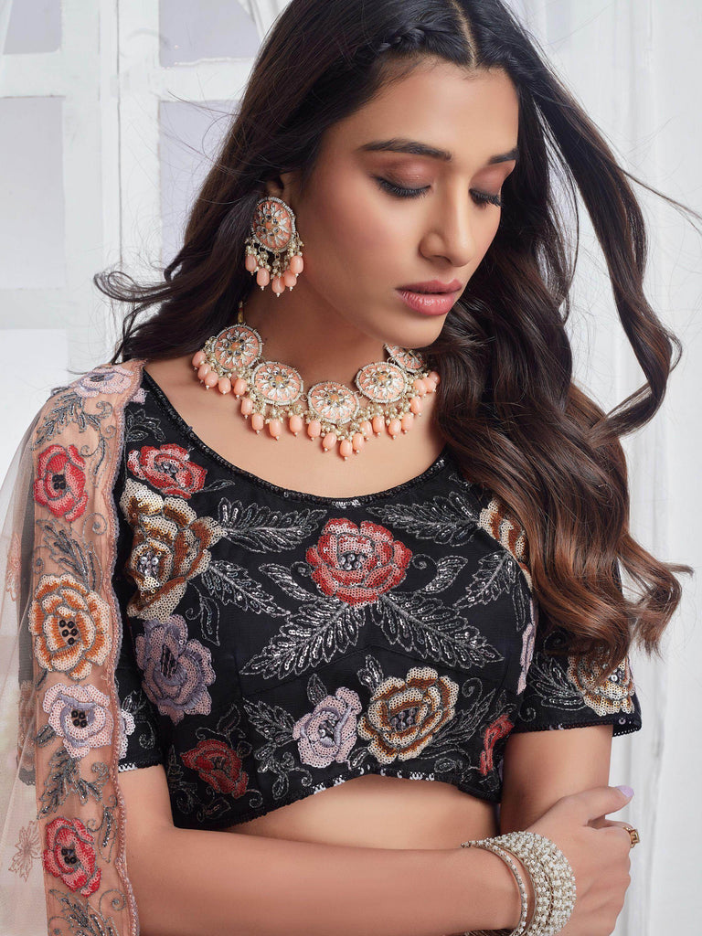 Stunning Black Sequins Net Reception Wear Lehenga Choli With Dupatta