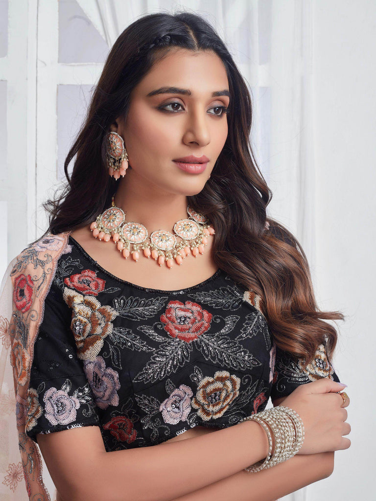 Stunning Black Sequins Net Reception Wear Lehenga Choli With Dupatta