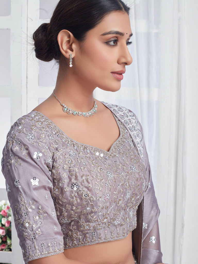Attractive Grey Embroidered Chiffon Engagement Wear Lehenga Choli