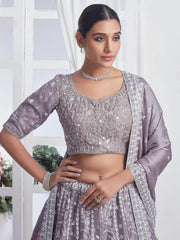 Attractive Grey Embroidered Chiffon Engagement Wear Lehenga Choli