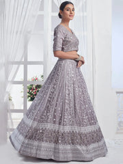 Attractive Grey Embroidered Chiffon Engagement Wear Lehenga Choli