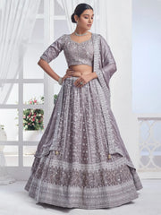 Attractive Grey Embroidered Chiffon Engagement Wear Lehenga Choli