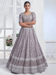 Attractive Grey Embroidered Chiffon Engagement Wear Lehenga Choli