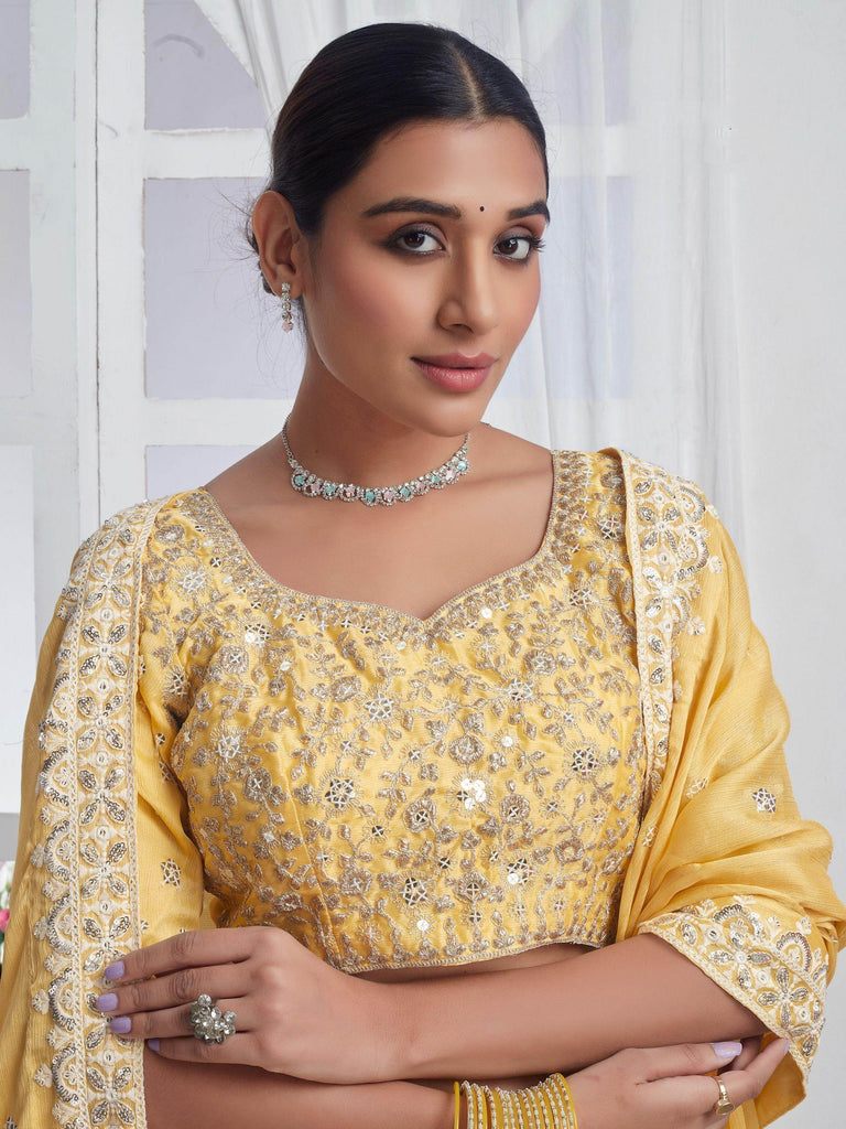 Pretty Yellow Sequins Chiffon Function Wear Lehenga Choli With Dupatta