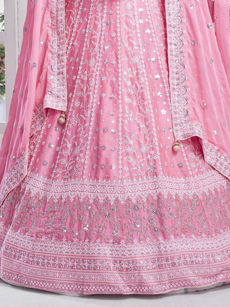 Glamorous Pink Sequins Chiffon Bridesmaid Lehenga Choli With Dupatta