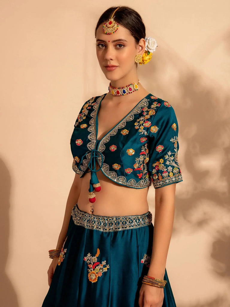 Beautiful Blue Thread Work Organza Function Wear Lehenga Choli
