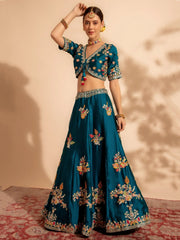 Beautiful Blue Thread Work Organza Function Wear Lehenga Choli