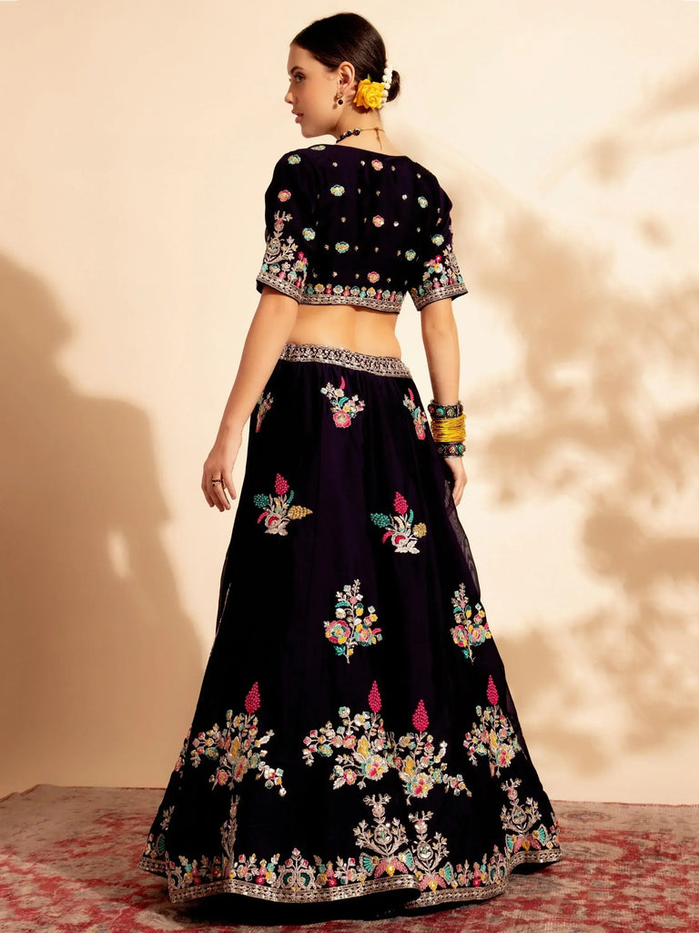 Gorgeous Wine Sequins Organza Wedding Lehenga Choli With Dupatta