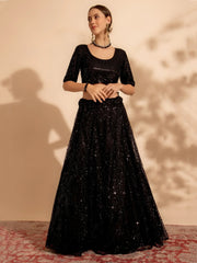 Bewitching Black Sequins Net Reception Wear Lehenga Choli