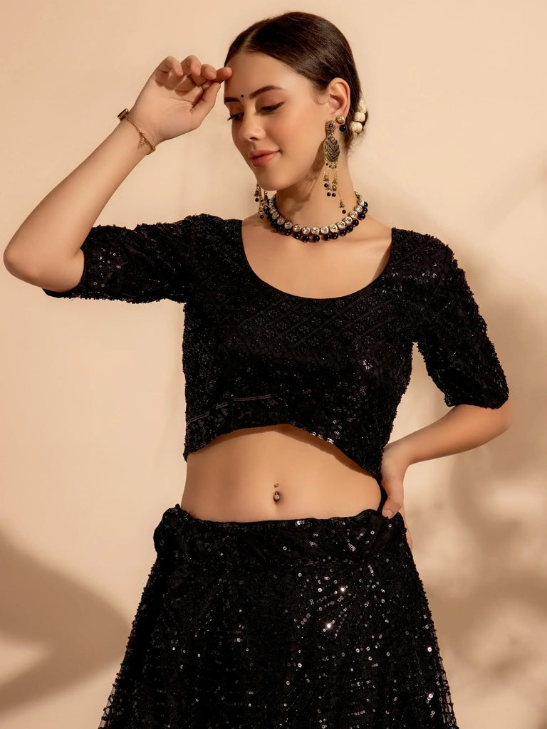 Bewitching Black Sequins Net Reception Wear Lehenga Choli