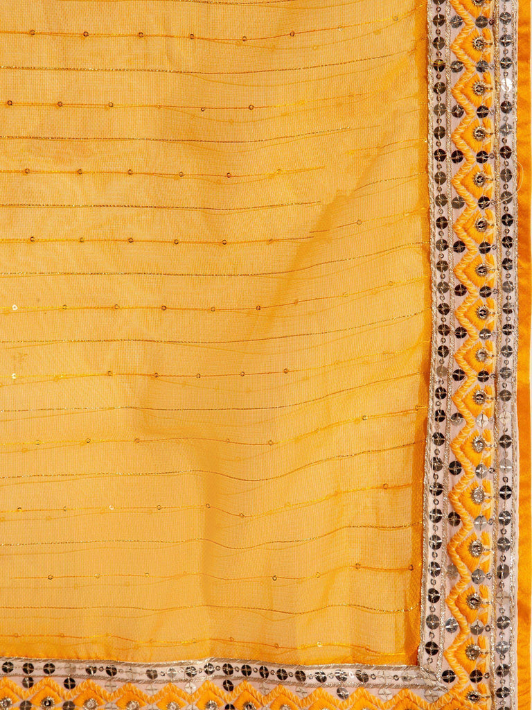 Magnetic White & Yellow Sequins Georgette Lehenga Choli With Dupatta