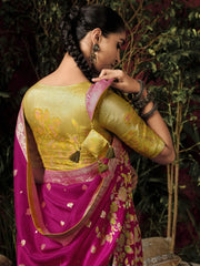 Charming Pink Zari Weaving Silk Festival Wear Saree With Blouse