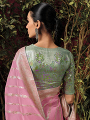 Attractive Baby Pink Zari Weaving Silk Wedding Wear Saree With Blouse