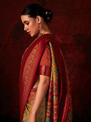 Beautiful Mustard Yellow Digital Printed Silk Festival Wear Saree