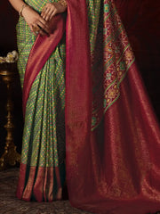 Precious Green Digital Printed Silk Event Wear Saree With Blouse