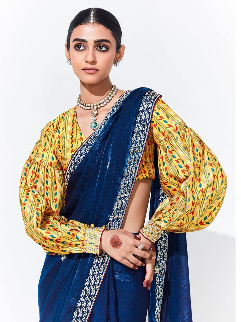 Marvelous Blue Embroidered Organza Engagement Wear Saree
