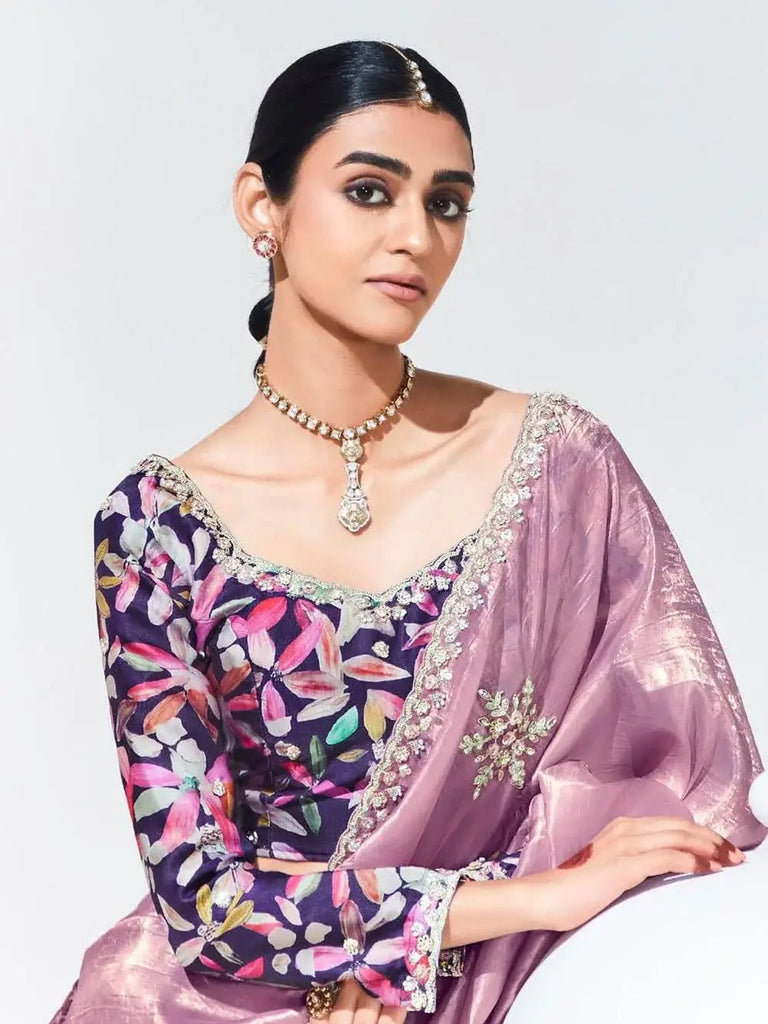 Attractive Pink Embroidered Organza Wedding Saree With Blouse