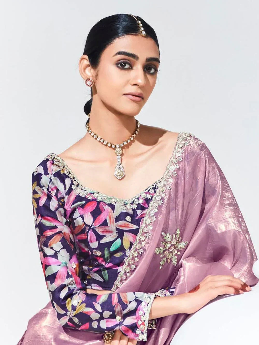 Attractive Pink Embroidered Organza Wedding Saree With Blouse