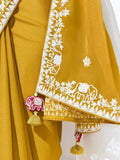 Adorable Yellow Embroidered Organza Festival Wear Saree With Blouse