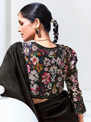 Captivating Black Sequins Organza Party Wear Saree With Blouse