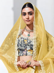 Glamorous Yellow Embroidered Organza Haldi Wear Saree With Blouse