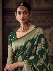 Fascinating Green Zari Woven Georgette Function Wear Saree With Blouse