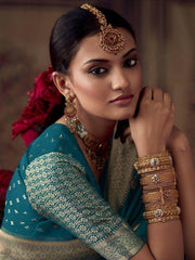 Glamorous Teal Blue Zari Woven Georgette Festival Wear Saree