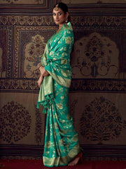 Gorgeous Teal Green Zari Weaving Georgette Function Wear Saree