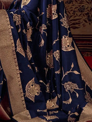 Attractive Blue Zari Weaving Georgette Festival Wear Saree With Blouse