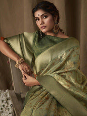 Marvelous Light Green Zari Woven Jacquard Wedding Wear Saree
