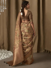 Incredible Golden Zari Weaving Jacquard Festival Wear Saree With Blouse