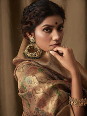 Incredible Golden Zari Weaving Jacquard Festival Wear Saree With Blouse