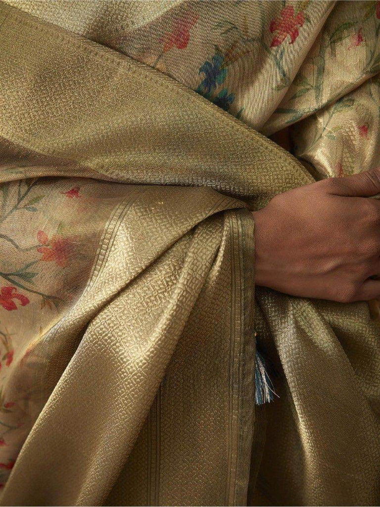 Attractive Light Green Floral Printed Jacquard Traditional Saree