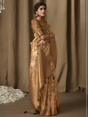 Adorable Golden Zari Weaving Jacquard Saree With Blouse