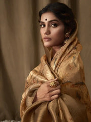 Adorable Golden Zari Weaving Jacquard Saree With Blouse