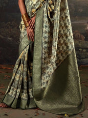 Fascinating Dark Green Printed Silk Festival Wear Saree With Blouse